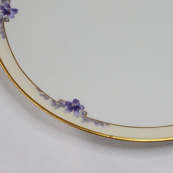 Antique Lucin Dwiht 1913 Porcelain Dinner Plate With Violet Floral & Gold Trim - Picture 5 of 11
